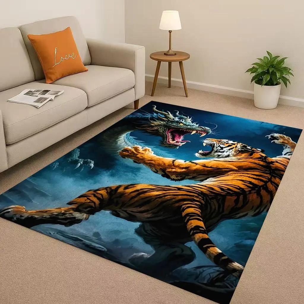 Classic Tiger Lion Beast Art Cartoon Living Room Non-Slip Area Rug Carpet For Bedroom Playroom Sofa,Home Decor Doormat Gift