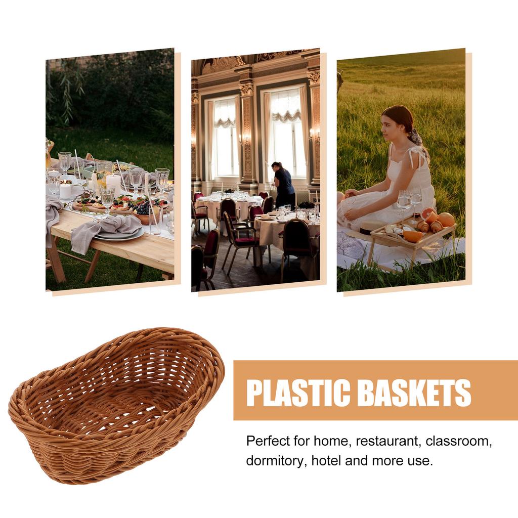 2Pcs Imitation Rattan Storage Baskets Plastic Baskets for Kitchen Organizers Dining Room Hotel Office Shopping Mall Food Storage