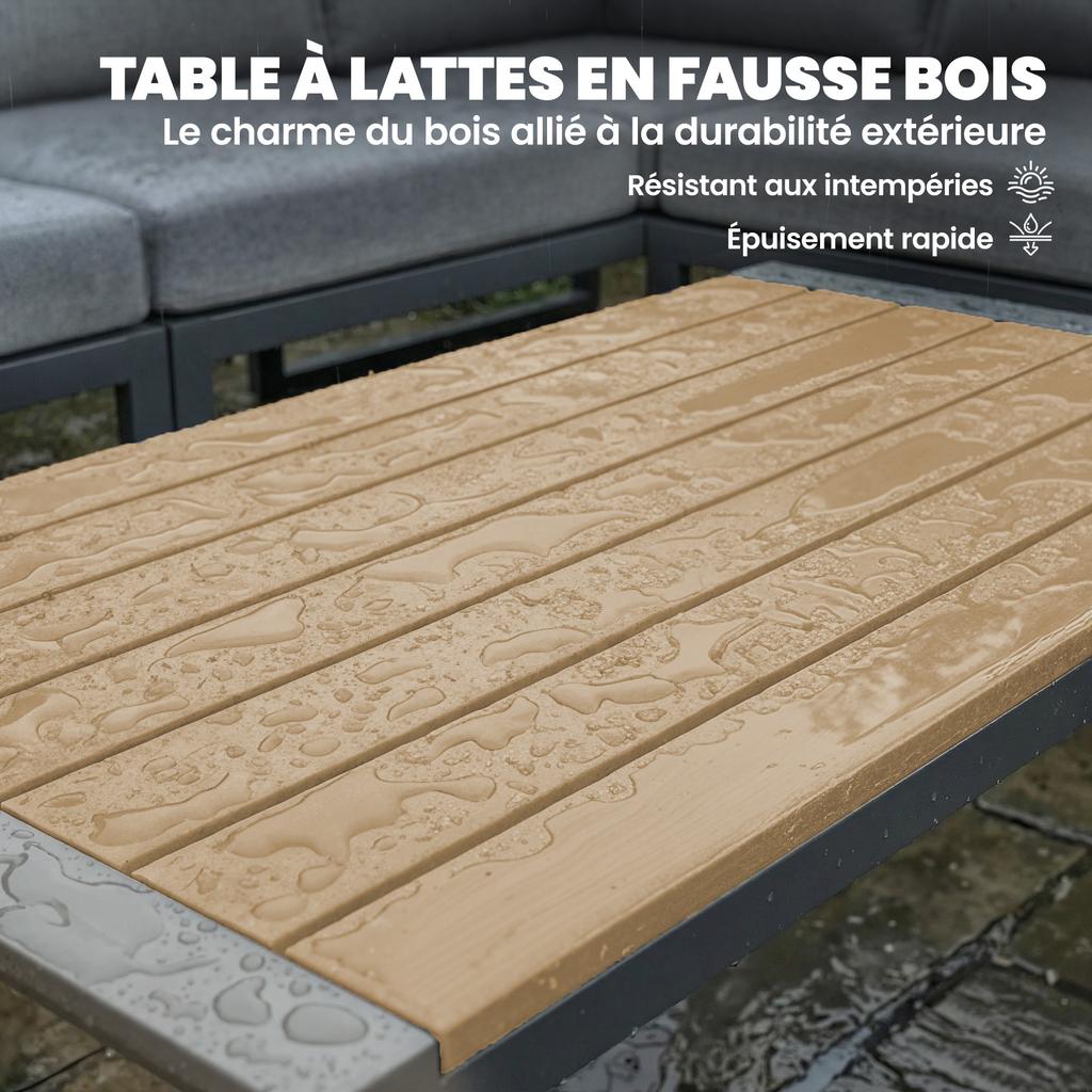 Modular Corner Outdoor Lounge Set for 6, Sofas, Coffee Table, Dark Grey
