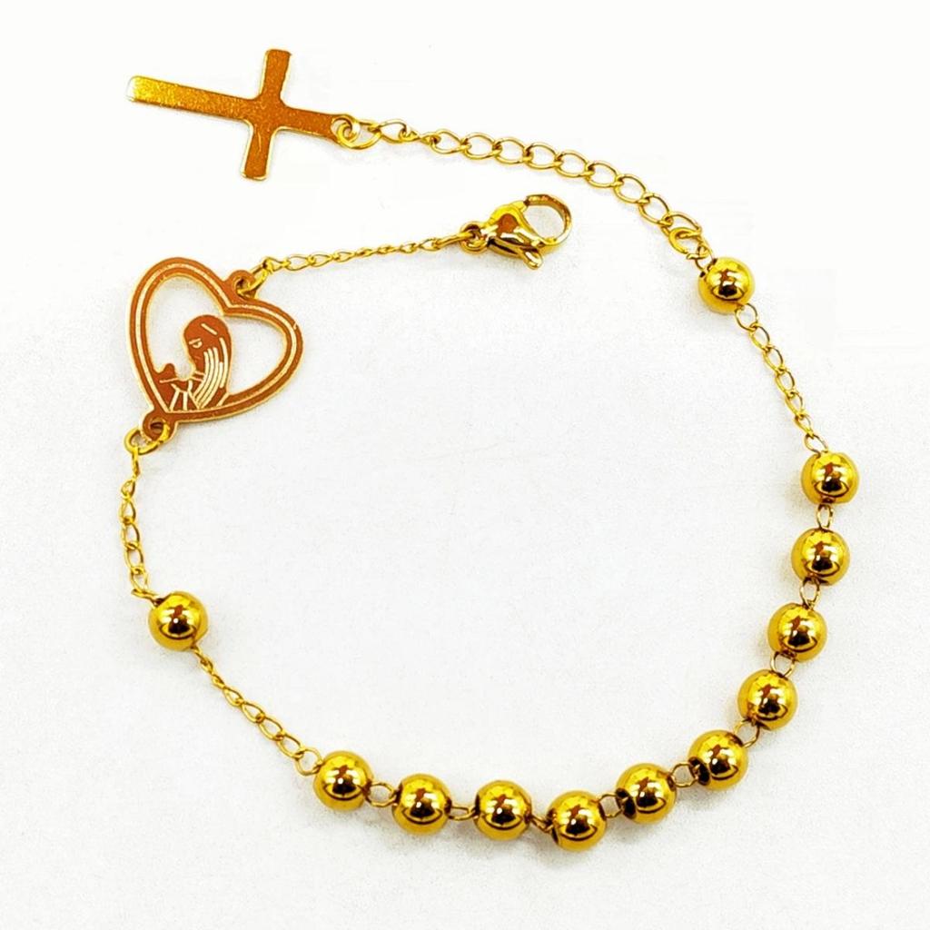 5mm Edelstahl Perle Religiöses Kreuz Armband