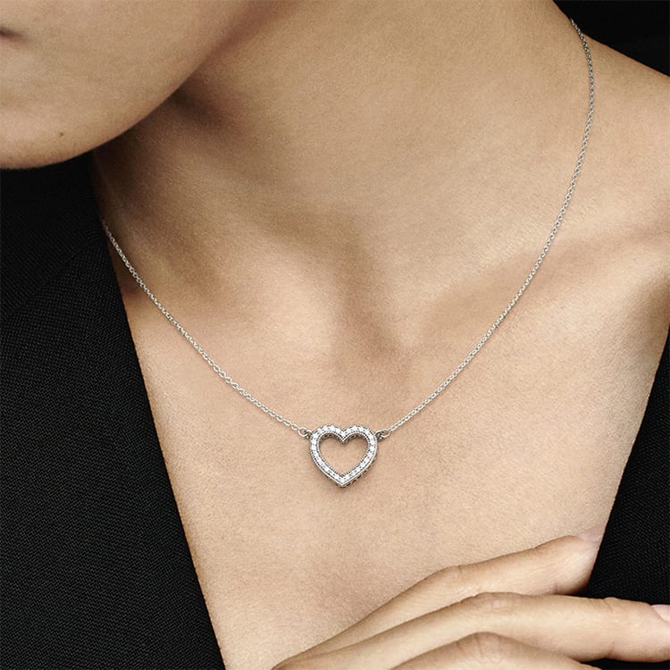Pandora Heart 925 Silver Zircon Necklaces Women's 590534CZ