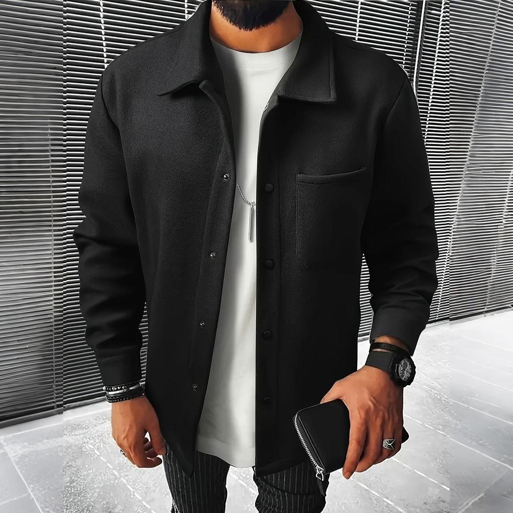 Men's Business Casual Lapel Jacket With Pockets Color Brushed Fleece Coat