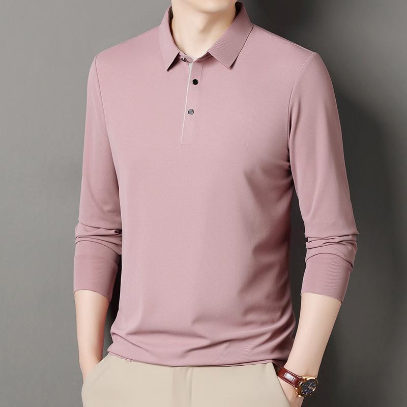 

2025 Men s Long Sleeve Shirt: Solid Color, Thin Casual T-Shirt for Spring & Autumn - Ideal for Middle-Aged and Young Men 2XL