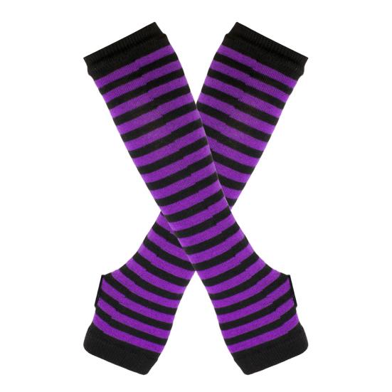 Long Striped Arm Warmers for Women Winter Long Fingerless Gloves Casual Knit Elbow Gloves with Thumb Hole