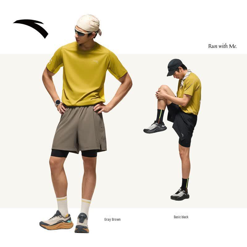 Anta C5 Men's Zero-Pressure Quick-Dry 2-in-1 Running Shorts