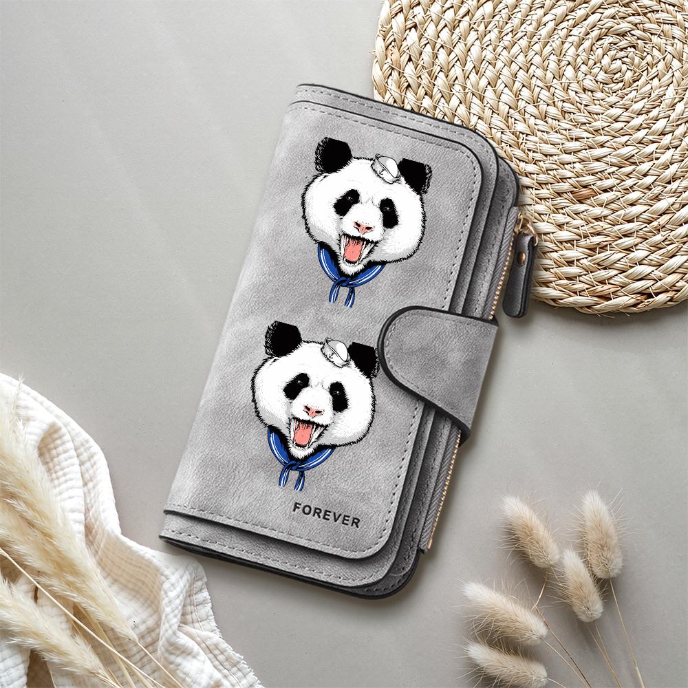 Cute Panda Print Long Wallet Fashion PU Leather Card Holder Casual Portable Purse for Women