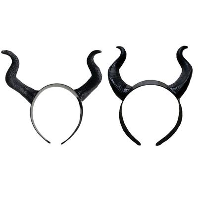 Halloween Hexe Schwarz Langes Ochsenhorn Stirnband Böse Königin Cosplay Glitzer Haarreifen