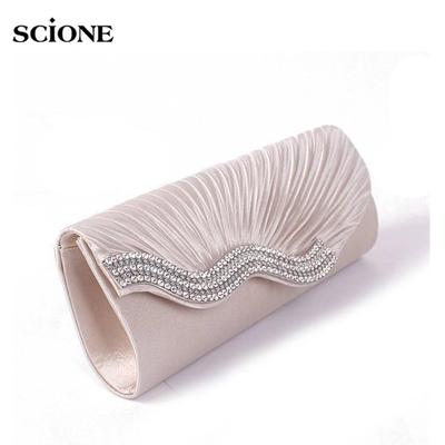 Strass Hand Satin Hochzeit Geldbörse Braut Party Kette Abendessen Clutch Vintage Bolsos Abend Handtasche