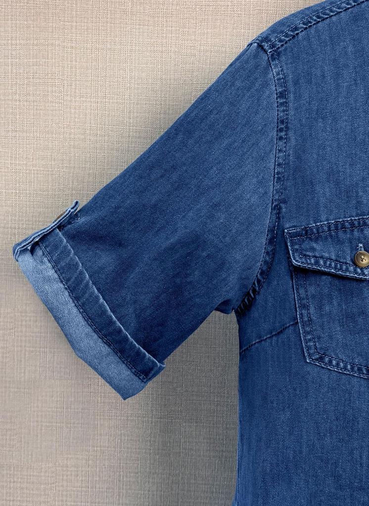 Women's Summer Short Sleeve Denim Shirt Dress Business Casual Button Down Midi Long Jean Dress