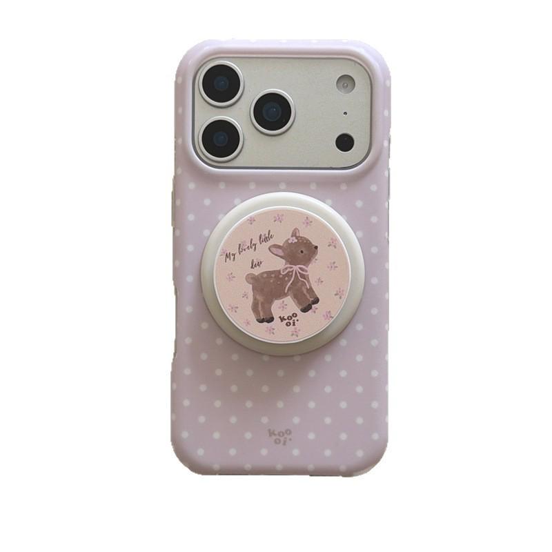 Light Purple Polka Dot Deer Magnetic iPhone Case Compatible with iPhone 17 Pro Max, 16, 15, 14 for Women