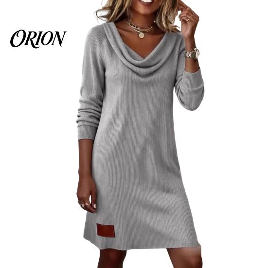 Comfortable Daily Dress Cowl Neck Knit for Women, Long Sleeve Ribbed Stylish Casual Women Mini Sweater Dress, Fall Spring Outfits Beach