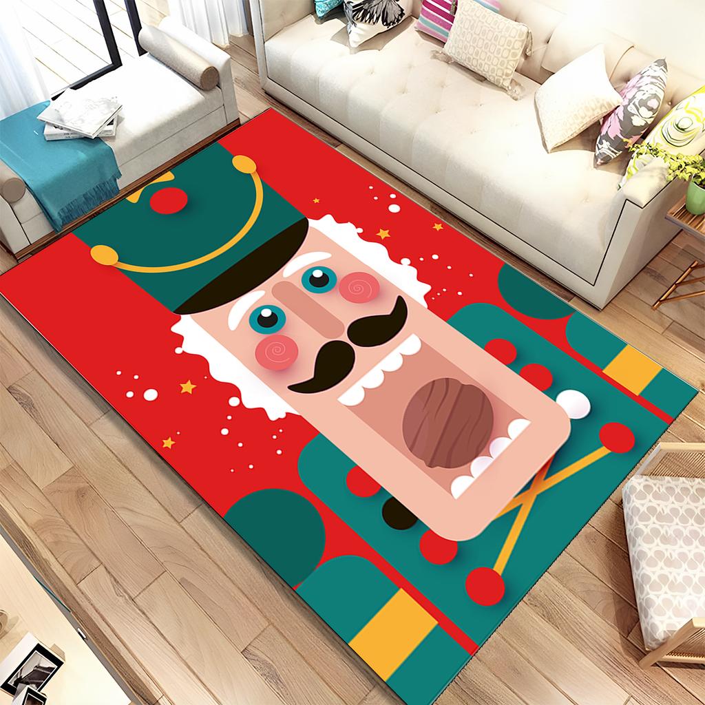 Merry Christmas Gift The Nutcracker Cartoon Doll Happy New Year Carpet Rug for Living Room Bedroom Home Sofa Decoration,Non-slip