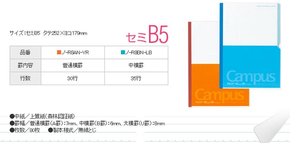 Kokuyo Paracurno Campus with Diagonal Cuts for Easy Turning Notebook, B5, B-ruled, No-R8B-LB,