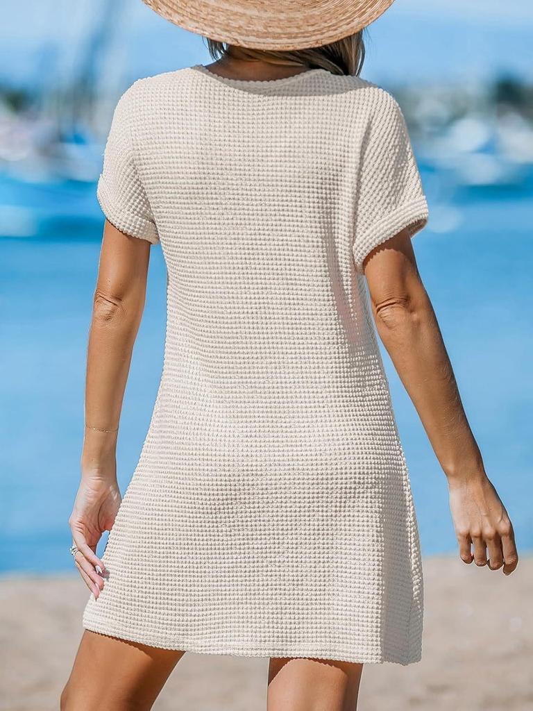 Women's European & American Fashion V-Neck Batwing Sleeve Plaid Knit Dress - Casual, Elegant, Breathable Style