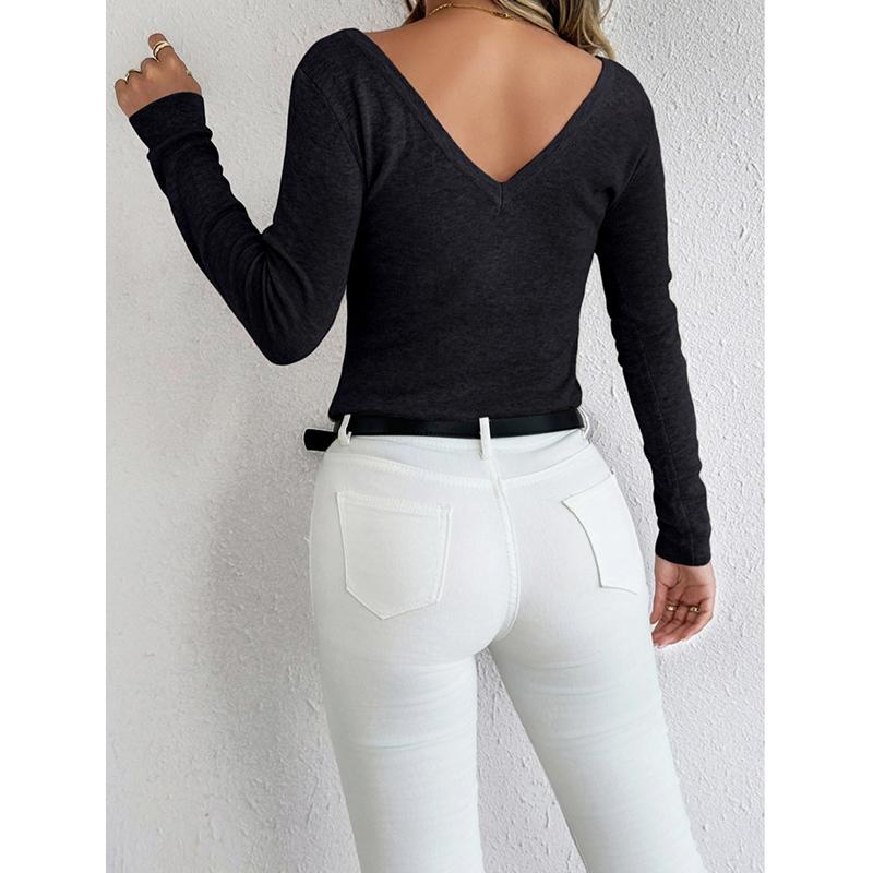 New Reversible V-Neck Long Sleeve Knitted Top Solid Color Round Neck Wool Blend Pullover Sweater Base Shirt