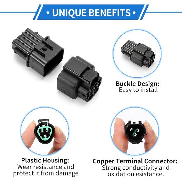 Kit de Conector de Plugue para Sensor de Carro de 3 Pinos Compatível para Hyundai para Kia, Série Plástica Impermeável de 2,2 mm Conector de Terminal de Fio Macho Fêmea Preto