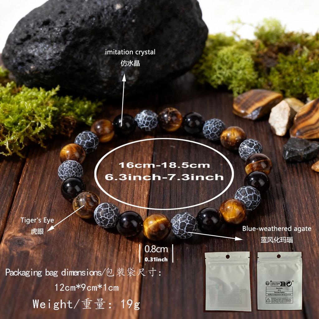 Festive Gifts Tiger Eye Black Onyx Blue Cracked Stone Beaded Bracelet Minimalist Fashion Jewelry For Men Women Daily Wear Gift