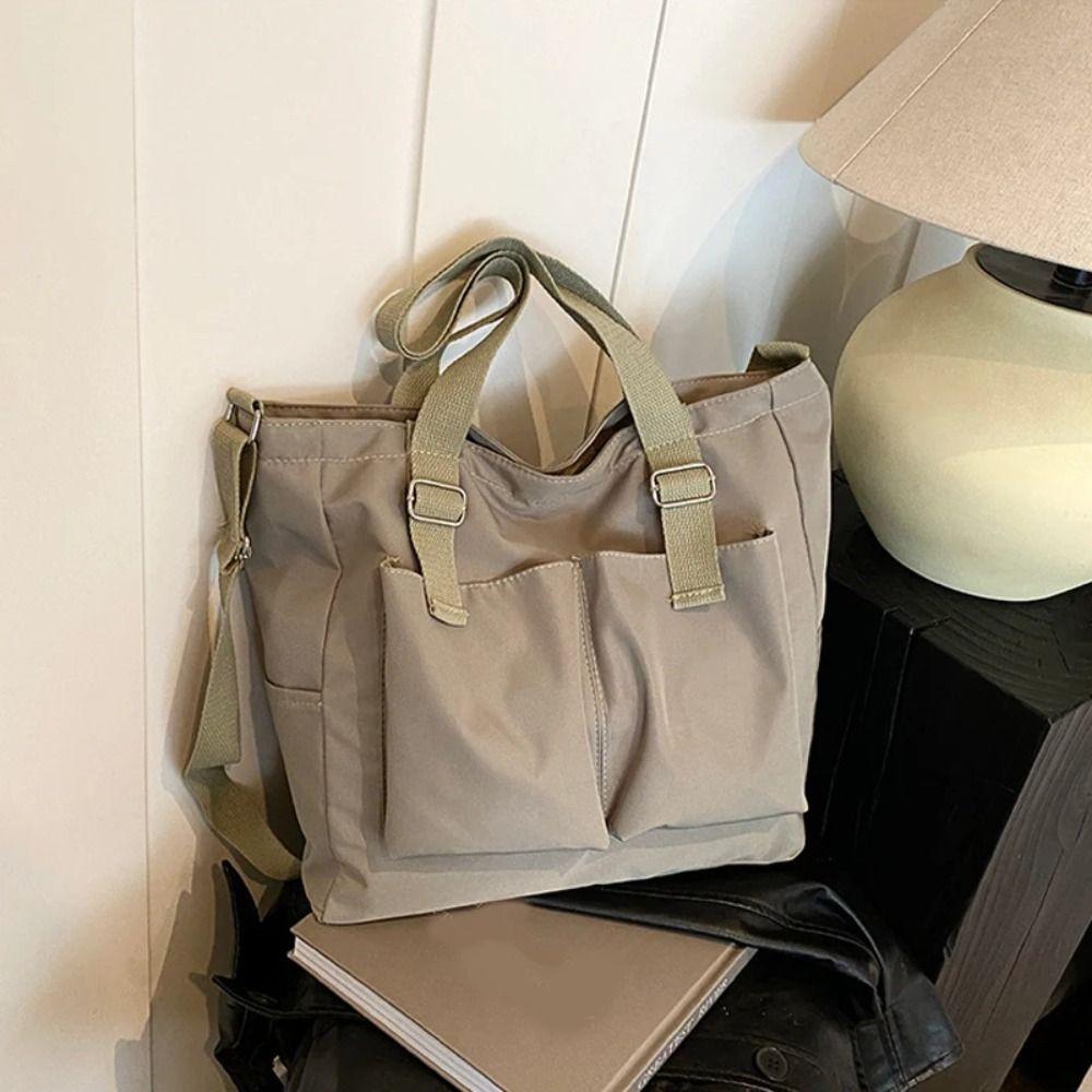 Large-Capacity One-Shoulder School Bag Korean Tote Bag Japanese Canvas Basket  Female