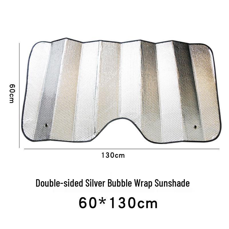Foldable Reflective Car Windshield Sunshade, Silver Heat Insulation, Blocks Sunlight for Interior Protection.