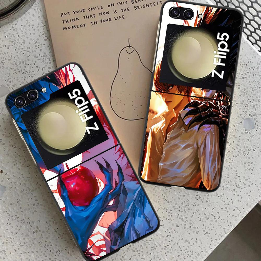 N-Note D-Death Yagami Light Black Phone Case For Samsung ZFlip7 ZFlip6 ZFlip5 ZFlip4 ZFlip3 5G Hard Protective Galaxy Z Flip 3 4