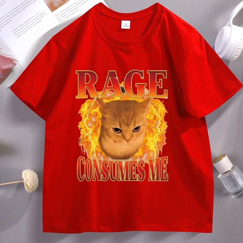 Funny Cat Meme T Shirt Rage Consumes Me TShirt for Unisexs Womens Angry Cat Kitten Graphic Tee Casaul Crewneck Short Sleeve S