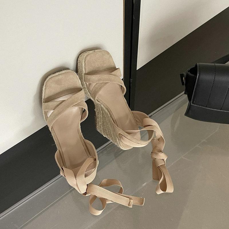 Fashion Hemp Rope Wedge Heel Sandals, Women'S Summer Roman Platform Waterproof Platform Soft Leather High Heels, 2025 Women'S Shoes