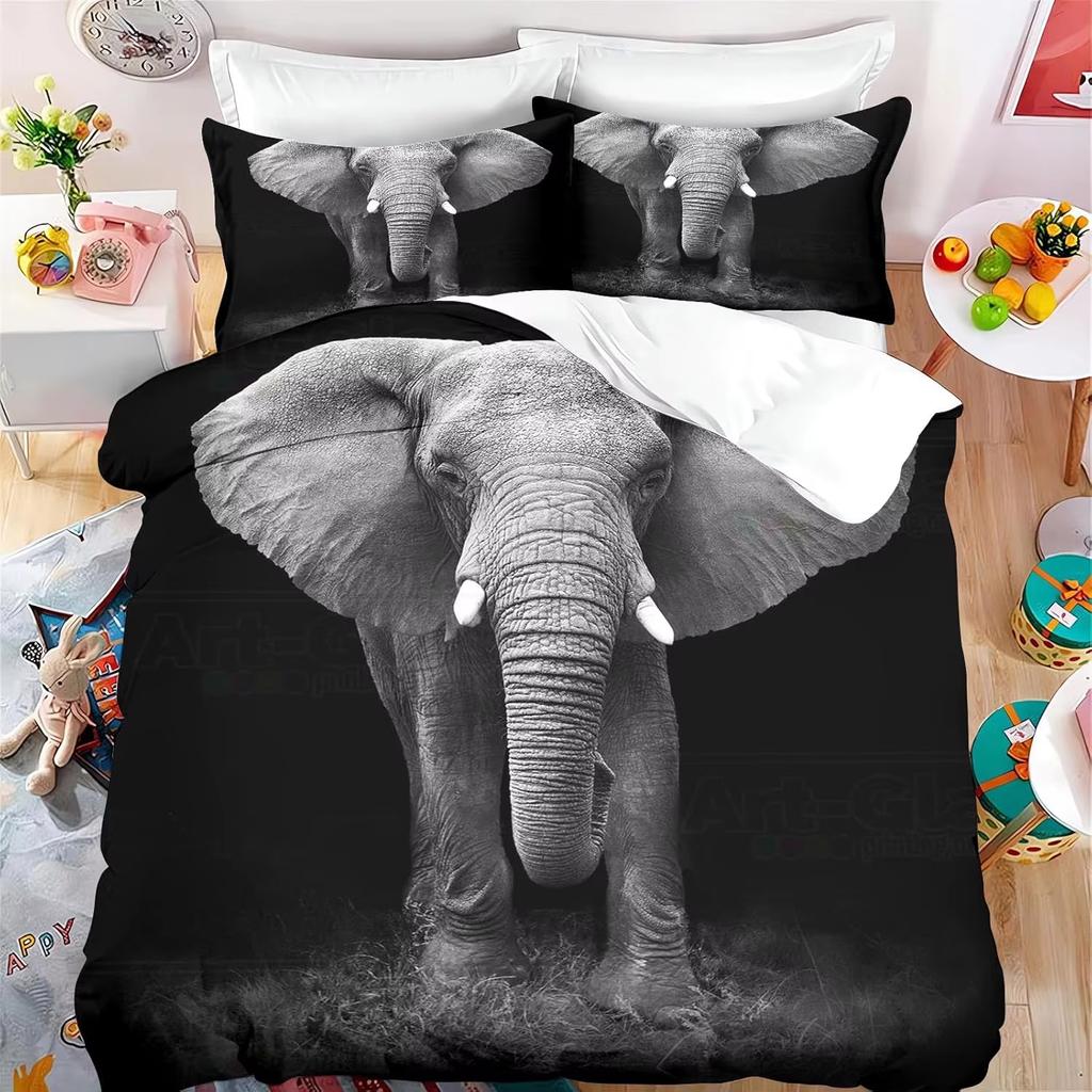 3D Printed Cartoon Elephant Duvet Cover, Microfiber Comforter Cover Hidden Zipper | Fade Resistant, Hidden Zipper for All Season