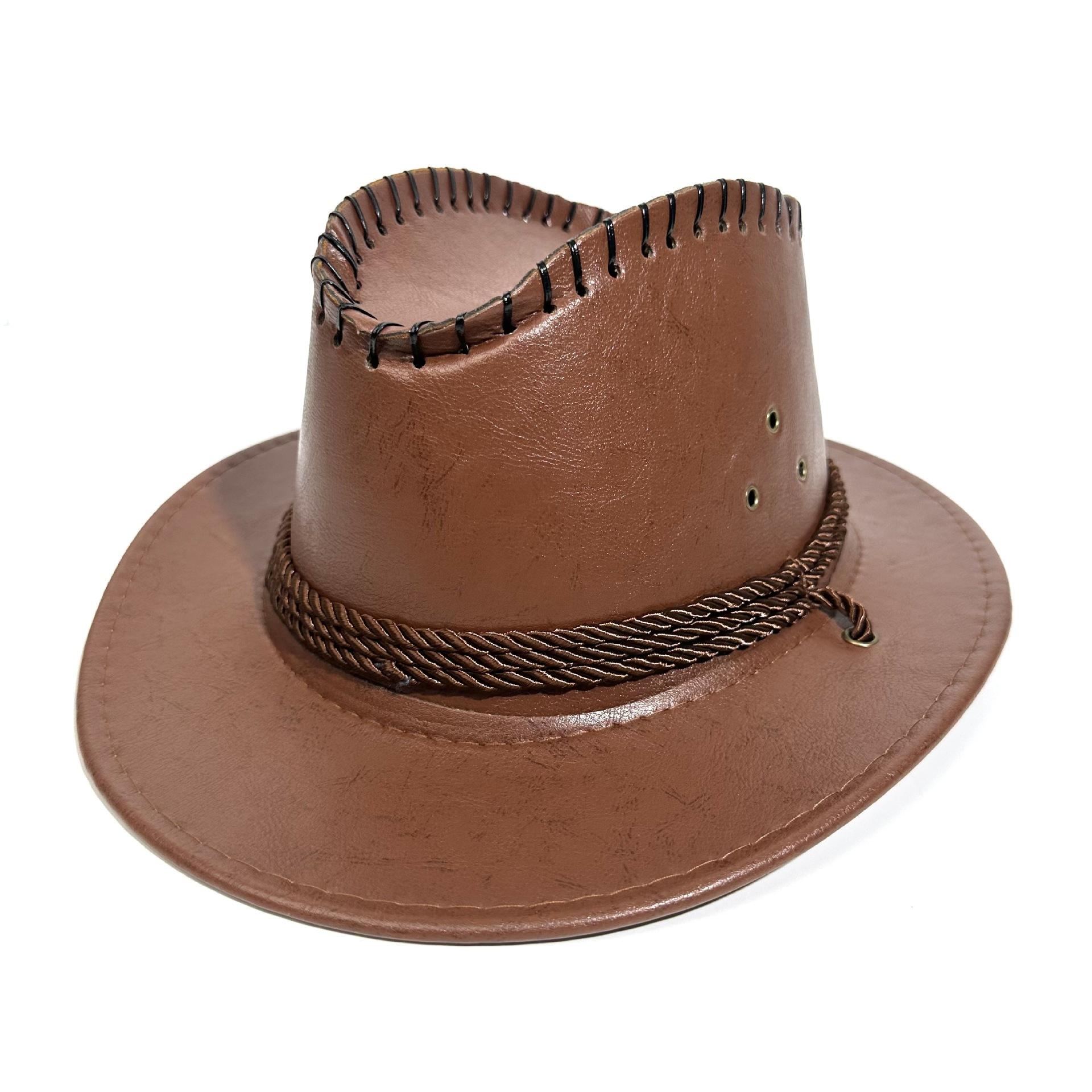

Spring And Autumn Monsoon Versatile Solid Color Western Cowboy Hat Stage Performance British Banquet Hat M（56-58cm） темно-коричневого кольору