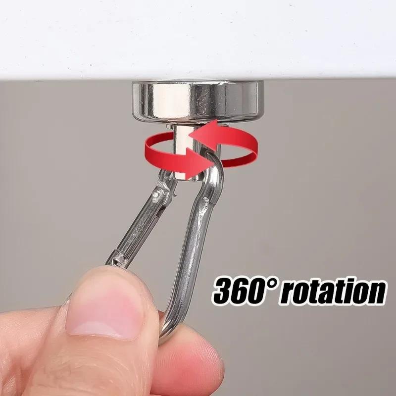 4/1pcs Strong Magnetic Hooks Heavy Duty Neodymium Magnet Hooks with Swivel Carabiner Hook Kitchen Bathroom Hanging Hangers