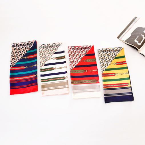 90cm Shawls and Wraps Animal Chain Pattern Imitated Silk Fabric Scarves Color Matching Scarfs for Woman Accessories