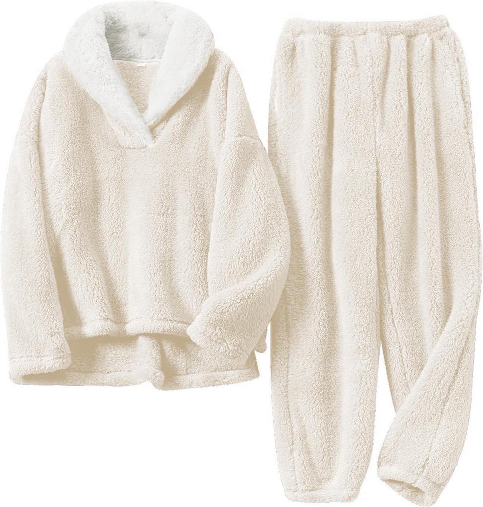European-Size Christmas Pajamas: Plus Size Shu Cotton Fleece Long Sleeve Homewear Set