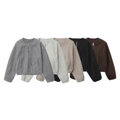Womens Soft Round-Neck Long Sleeve Pilot Jacket 2026 Casual Chic Outerwear Lightweight Regular Fit