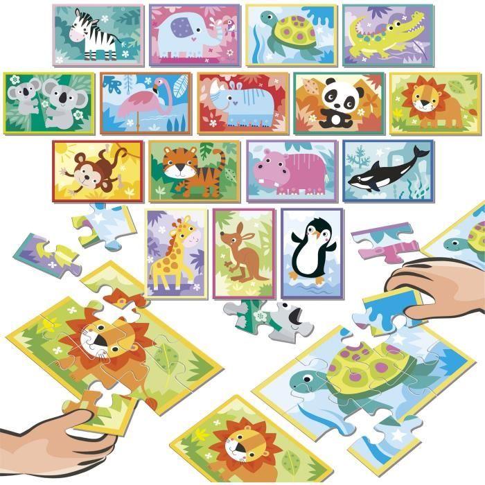Puzzle - EDUCA - Battle Jr Animals - 16 puzzles - 9 pièces par puzzle - Pour enfants à partir de 4 ans