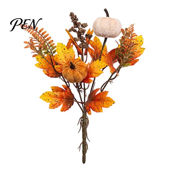 Artificial Fall Bouquet with Fabric Pumpkins Maple Leaves Wheat Berries, Fake Flowers And Autumn Home Decor for Thanksgiving Centerpieces, Seasonal