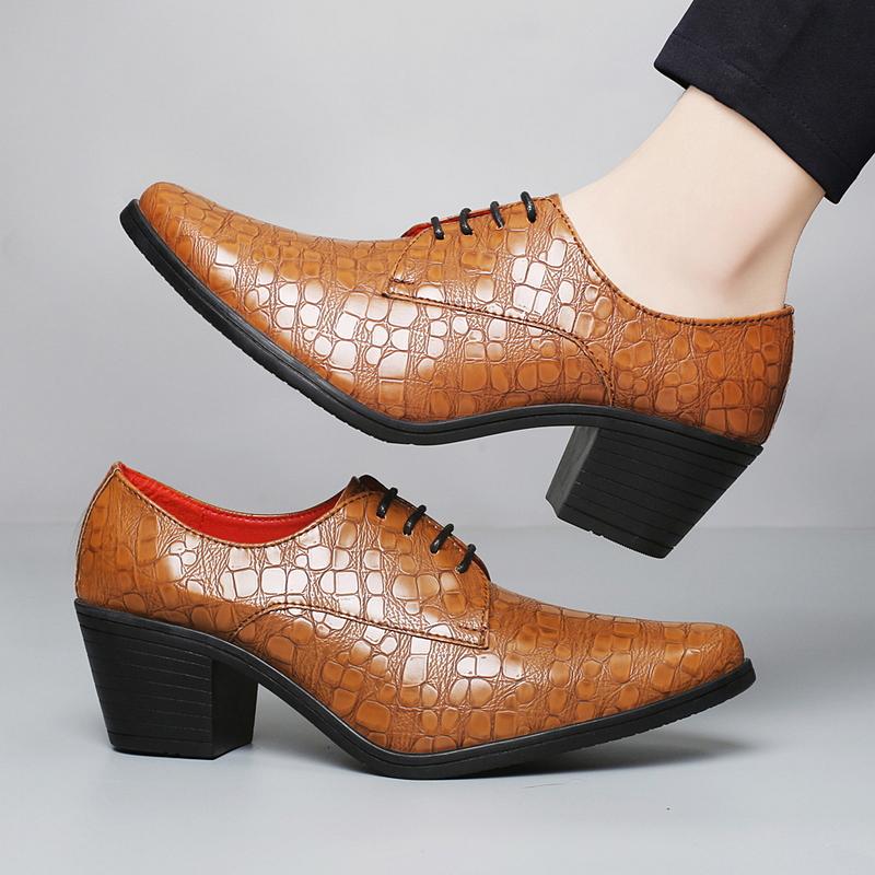 Men High Heels Blue Derby Brown Wedding Dress Dance Shoes Business Elevator Shoes Black Height Increase Tuxedo Shoes Large Size