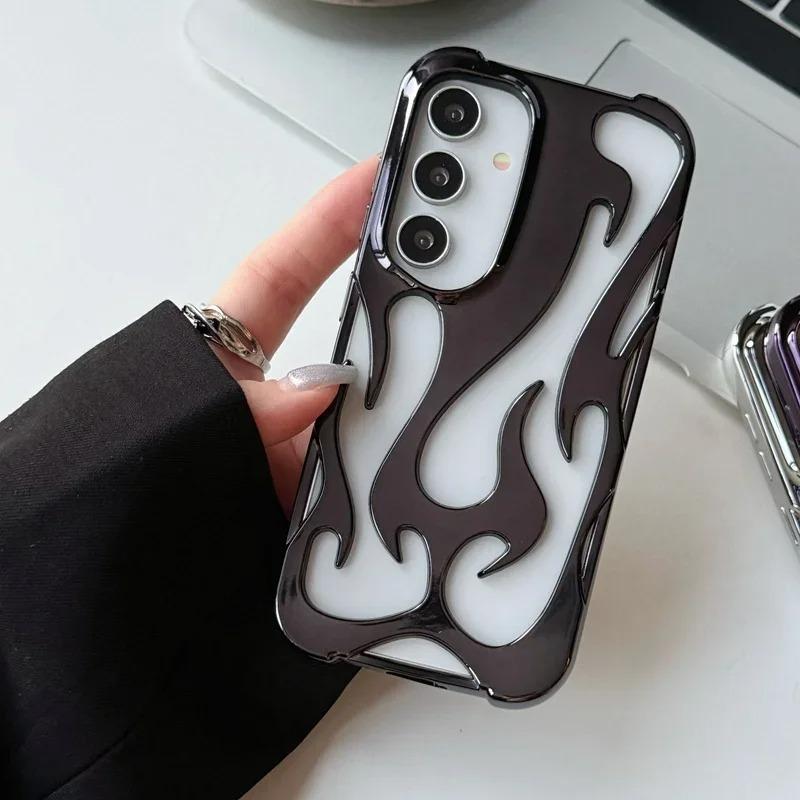 3D Flame Pattern Hollow Case For Samsung Galaxy S25 S24 Plus S23 S22 Ultra A55 A54 A15 A16 A26 A36 A56 5G Heat Dissipation Cover