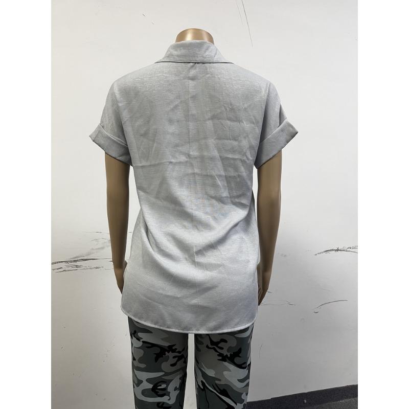 Summer Women's Solid Color Shirt Short Sleeved Casual Loose Shirt