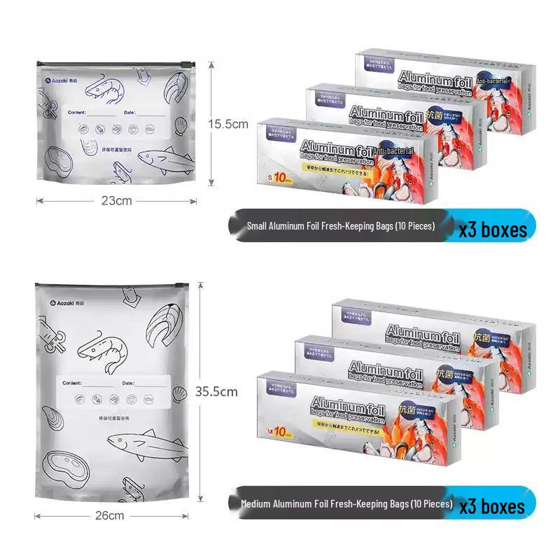 Sachet de conservation alimentaire à fermeture éclair en feuille d'aluminium pour réfrigérateur et congélateur