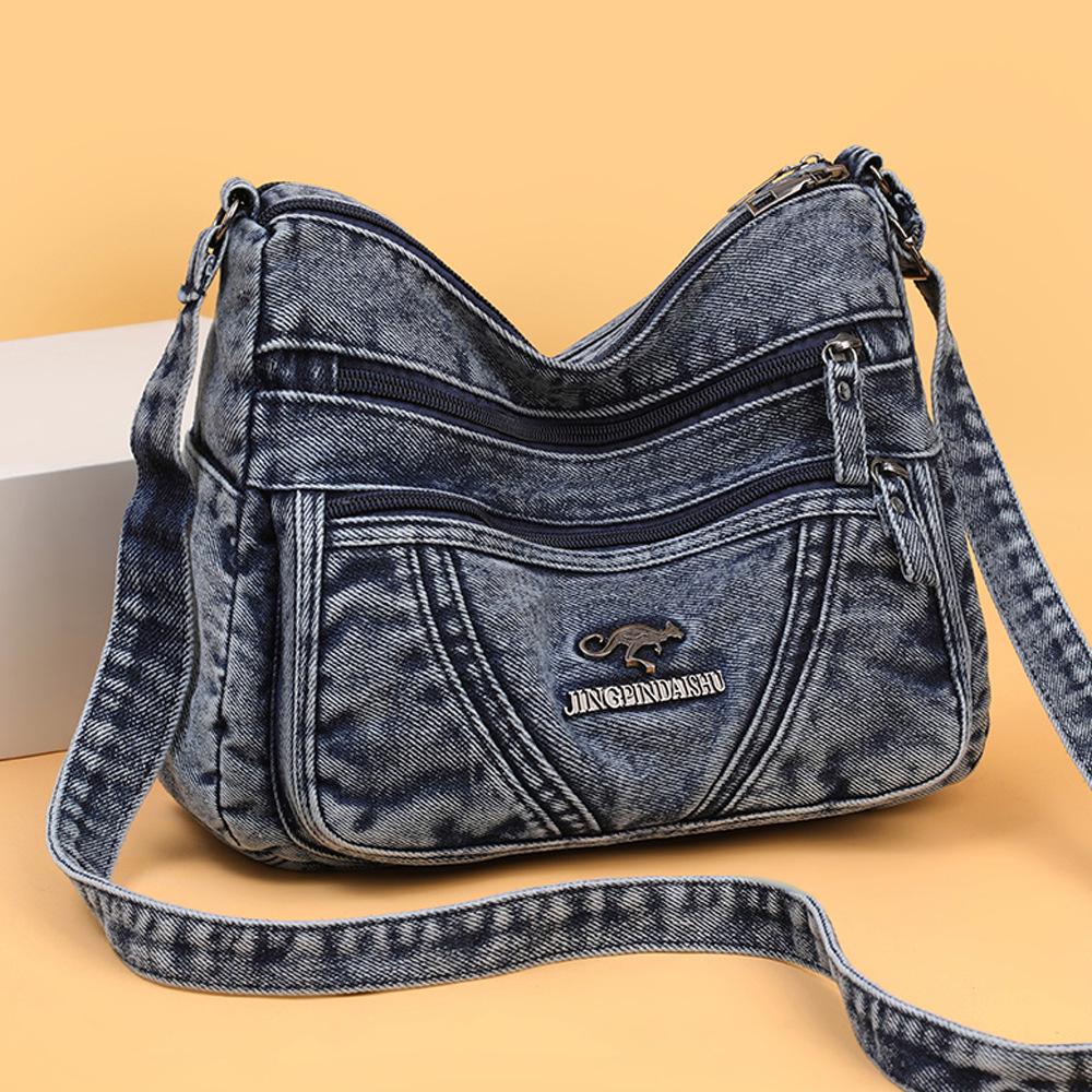 Damen Denim Tasche Kleine Quadratische Tasche Umhängetasche Große Kapazität Schultertasche Tasche für Mütter mittleren Alters