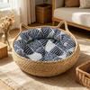 Woven Pet Cat Nest Bed Natural Breathable Portable Washable Nests Cat Ears Shape Pet Bed With Washable Cushion for Sleeping