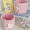 Cute Love Heart Storage Box Quilting Cotton Bow Desktop Storage Basket Large-Capacity Round Storage Frame Home Decoration