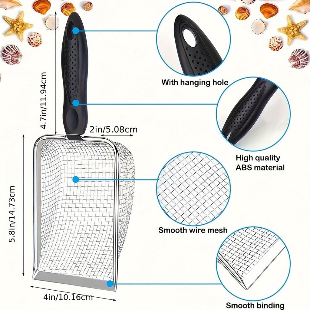 1/2pcs Stainless Steel Small Hole Filter Gardening Shovel Outdoor Beach Net Shovel Beach Vacation Shell Toy Game Soil Flipping Net Shovel