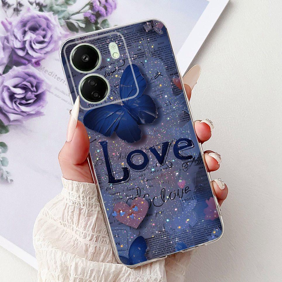 For Xiaomi Redmi 13C 5G 4G  Back Bumper Redmi 13 4G Colorful Butterfly Flower Painting Phone Case Transparent Soft TPU Silicone