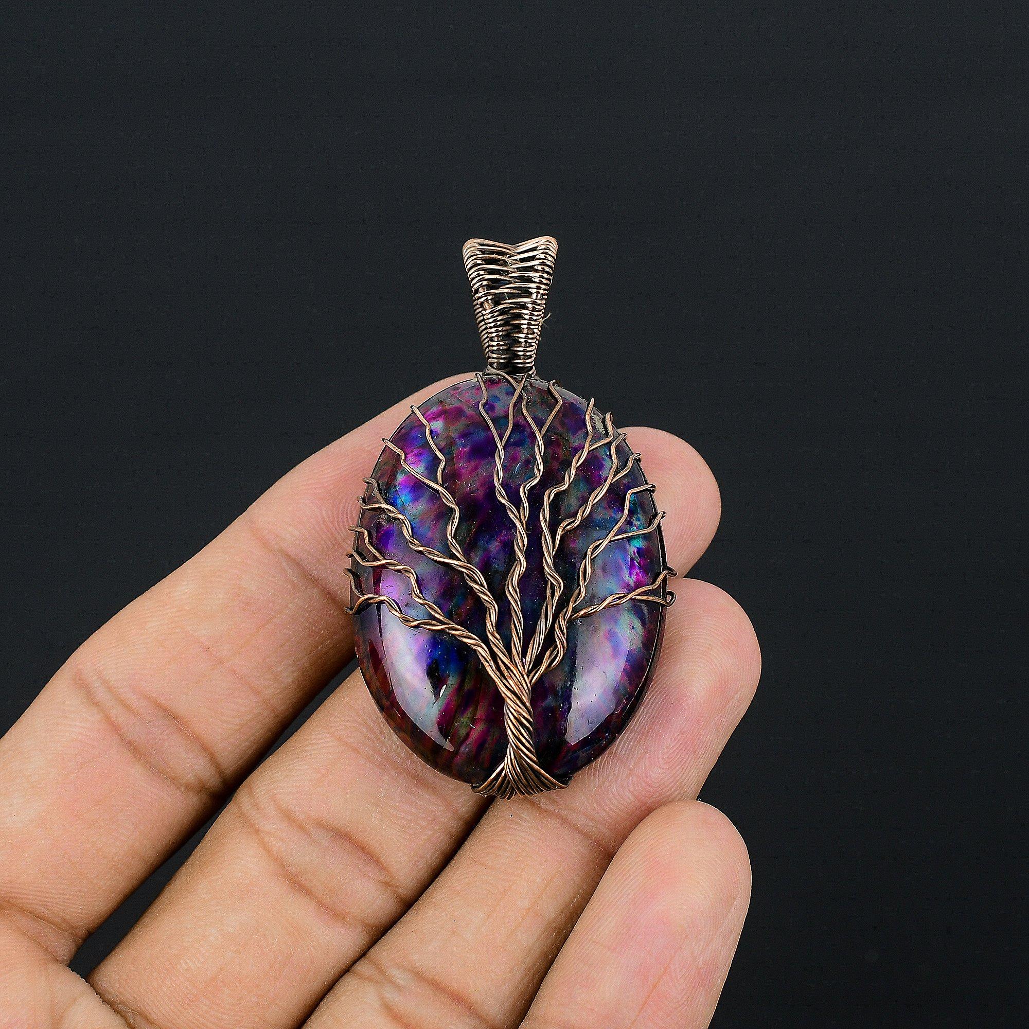 

Кулон Древо Жизни с мультифлеш лабрадоритом, Ювелирные изделия, обернутые медной проволокой 999 пробы, Кулон ручной работы с драгоценным камнем, Подарки для жены, Совершенно новый кулон 2.55 Inches