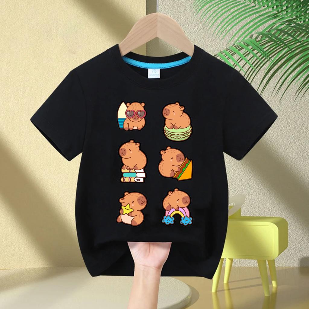 Cute Capybara Children's T-shirt Love Bubble Balloon Print Summer Children's Cotton Short-sleeved Casual Tops Boys Girls Birthda