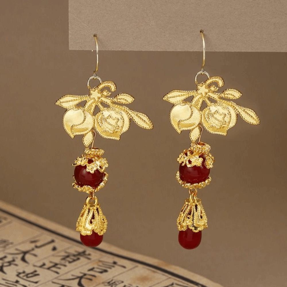 Aesthetic Bride Cherry Stud Earrings Jewelry New Year Earrings Chinese Wedding Earrings  Woman