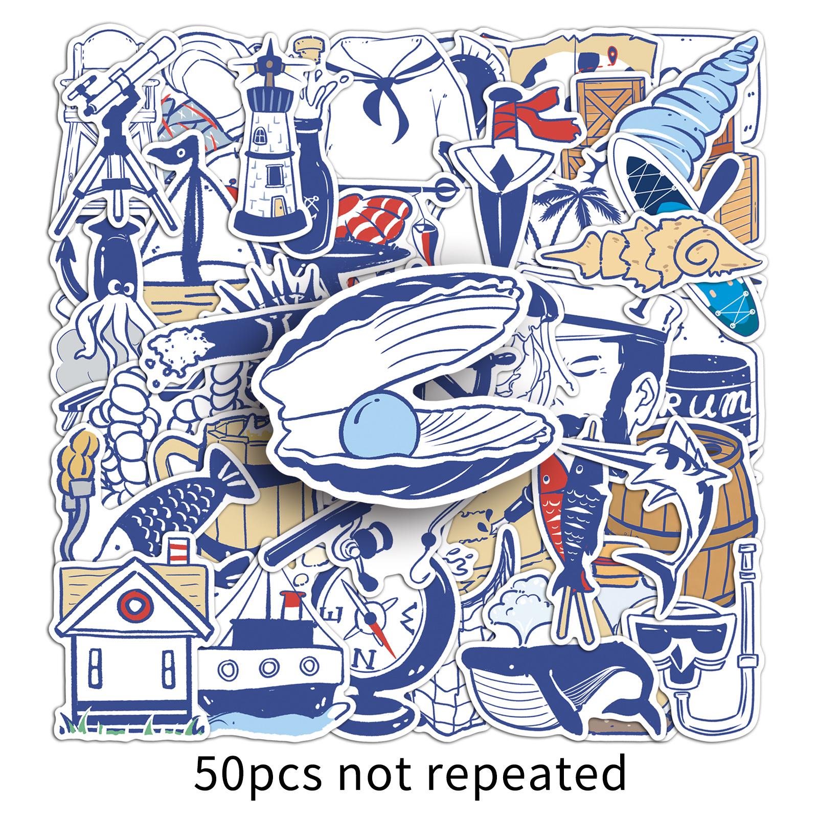 50 Creative Navy Style Cartoon Stickers: Decorate Phones, Scooters & Desktops - No Cutting Required!