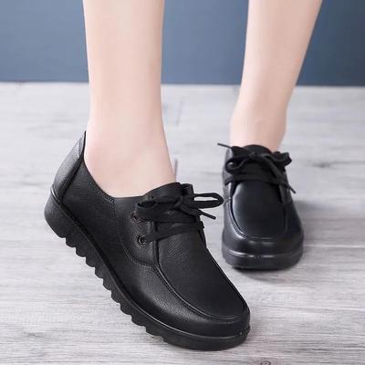 Damenmode runde Zehenpartie schwarz hochwertige Frühling & Sommer Lederschuhe Damen lässige rutschfeste Schuhe sapatos femininas ba397