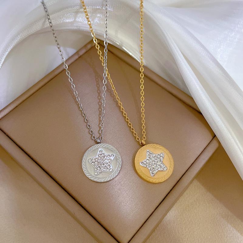 Light Luxury Pentagram Minimalist Wind Furnace Real Gold Necklace Female Collarbone Chain Accessories