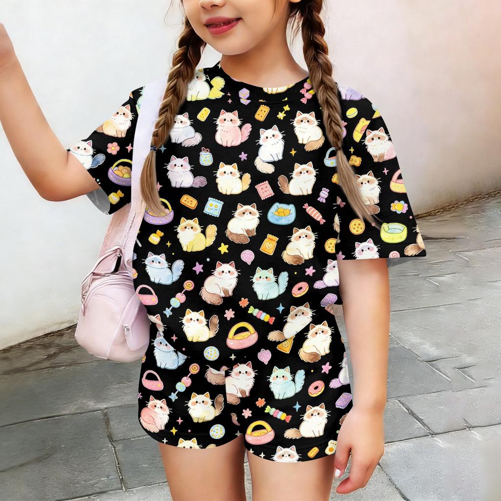 Kids Casual Short Sleeve Top and Shorts Set Animal Print Lightweight Comfortable Summer Outfit for Boys and Girls Soft Fabric